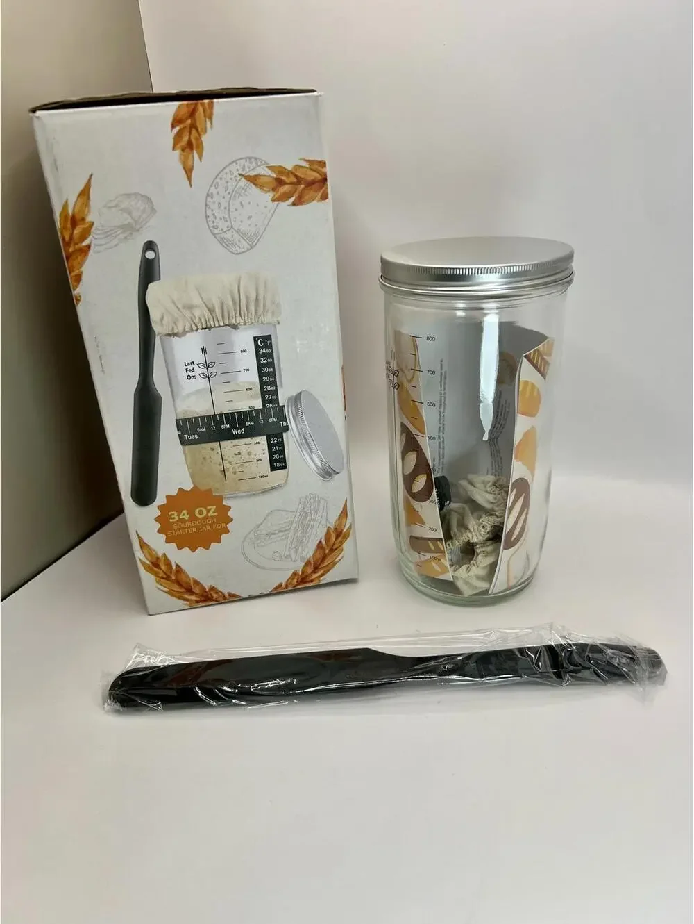 34oz Sourdough Starter Kit Jar with Feeding Band